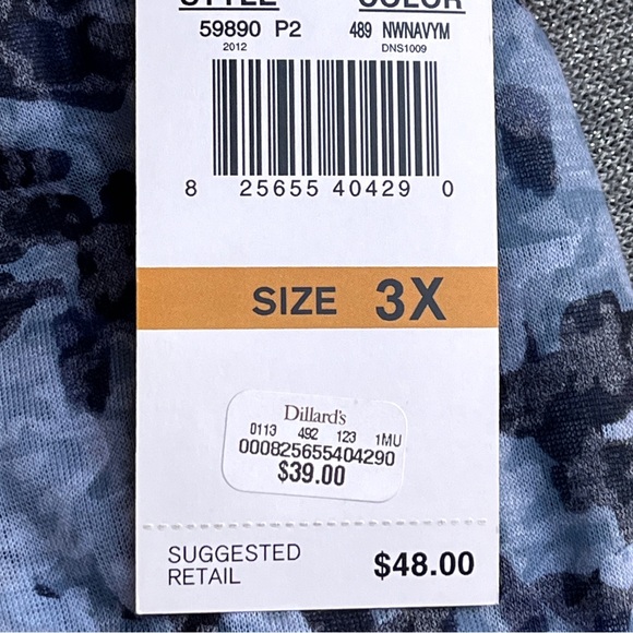 Ruby Rd Denim Blue Camo Print Studded Top 3X - Picture 4 of 14